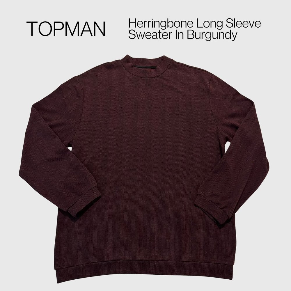 Topman Men's Herringbone Sweater in Burgundy | Classic Fit | Men's Large